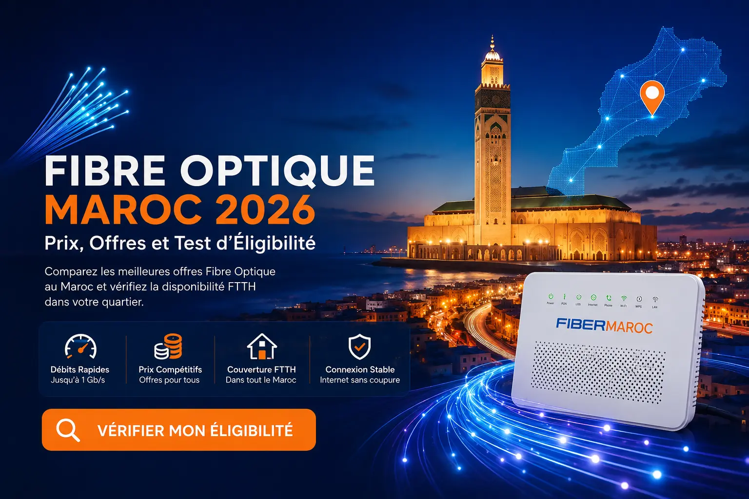 Fibre Optique Maroc 2026 comparaison des offres FTTH Orange inwi Maroc Telecom et test d’éligibilité fibre par quartier