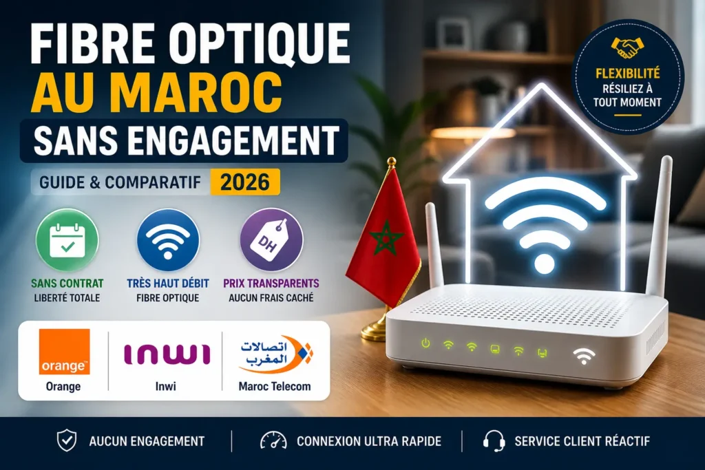 fibre optique Maroc sans engagement comparatif prix Orange inwi Maroc Telecom