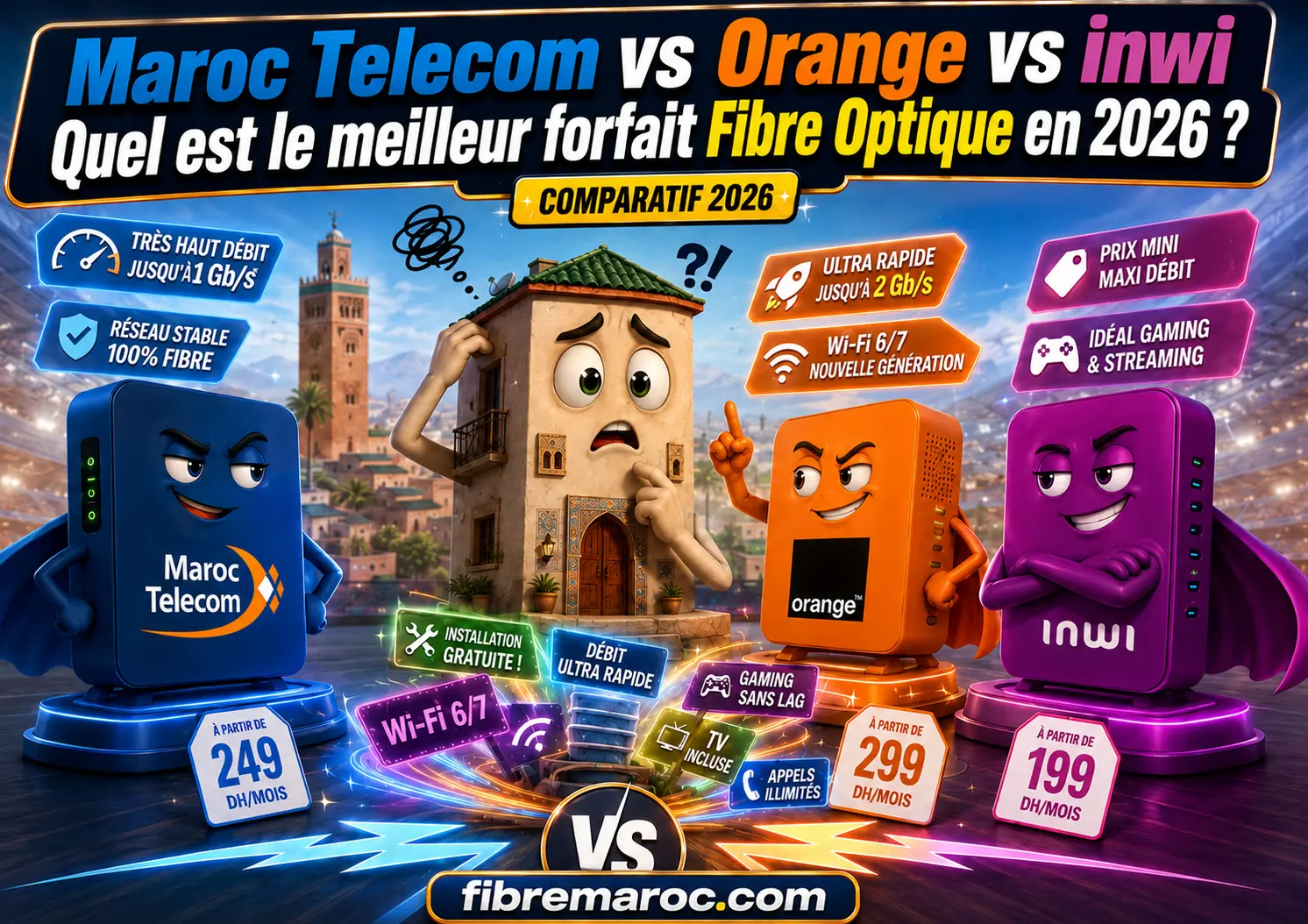 Comparatif Maroc Telecom vs Orange vs inwi pour choisir le meilleur forfait Fibre Optique au Maroc en 2026