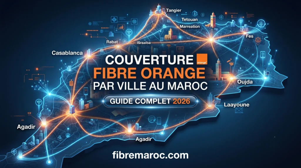 Carte et couverture de la fibre optique Orange par ville au Maroc - Guide complet 2026.