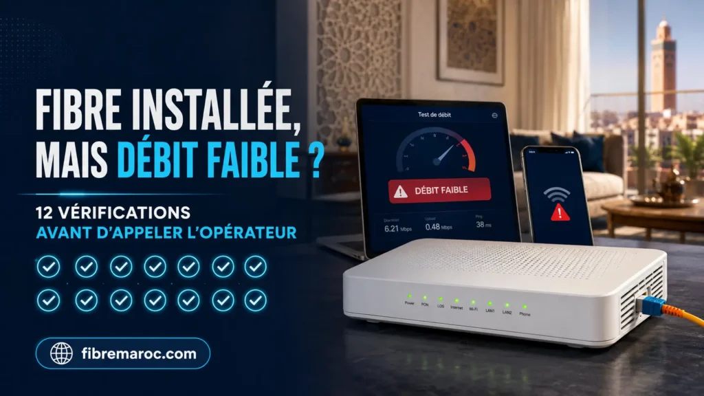 Fibre installée mais débit faible au Maroc : 12 vérifications avant d’appeler l’opérateur