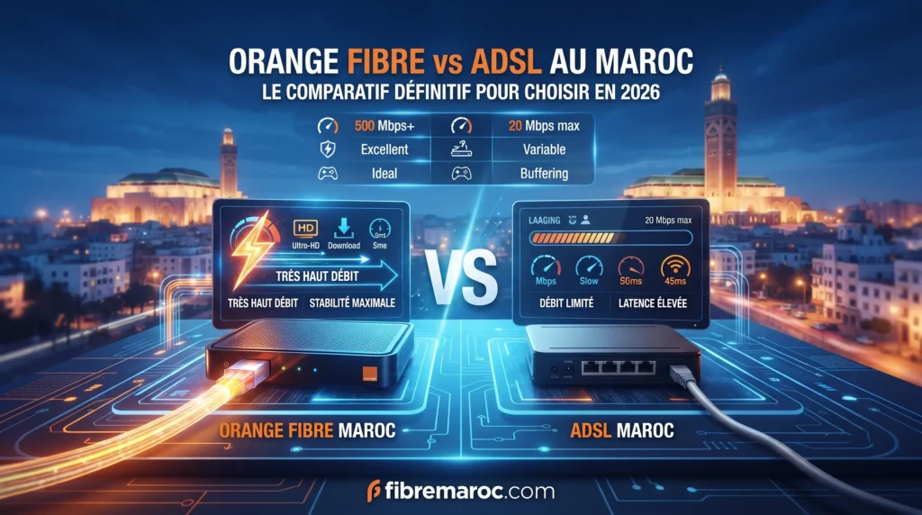 Comparatif détaillé entre Orange Fibre optique et ADSL au Maroc en 2026 sur FibreMaroc