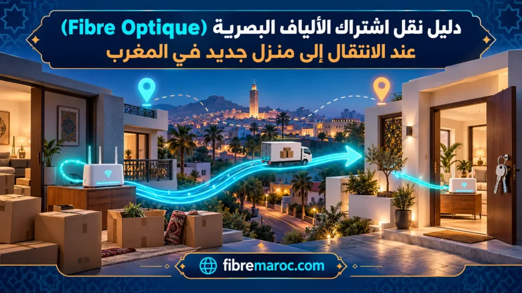 نقل اشتراك الألياف البصرية إلى منزل جديد في المغرب مع راوتر وصناديق الانتقال
