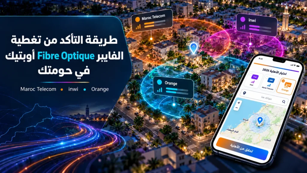 التحقق من تغطية الفايبر Fibre Optique في الحي بالمغرب عبر خريطة واختيار Orange أو inwi أو Maroc Telecom